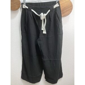 Bohme Pants Black Cropped Wide Leg Capri Rayon Medium Boho Clean Girl Minimalist